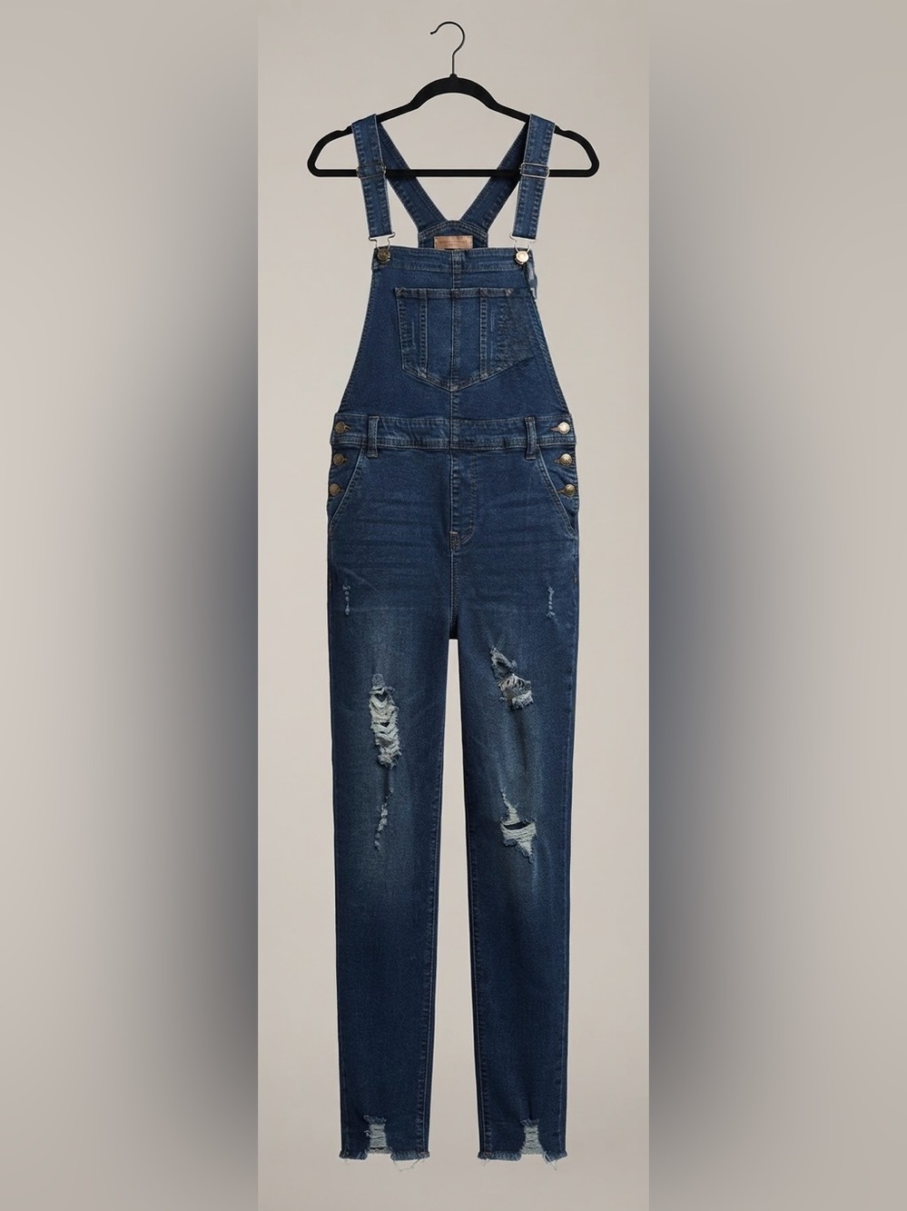 Dark Blue Distressed Denim Overalls - Women Jeans